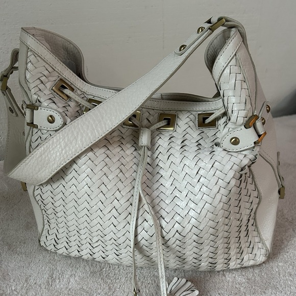 Cole Haan Handbags - Cole Haan "Village Weave" SU06 Ivory Leather Woven Shoulder Bag Tote Boho Chic